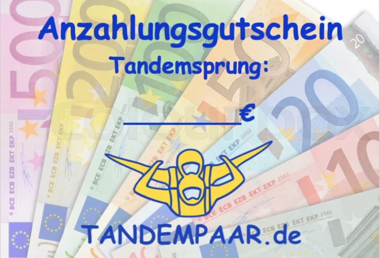 Anzahlung Tandemsprung Fallschirmspringen Geschenk Gutschein Teilbetrag Reservierung Termin Fallschirmsprung