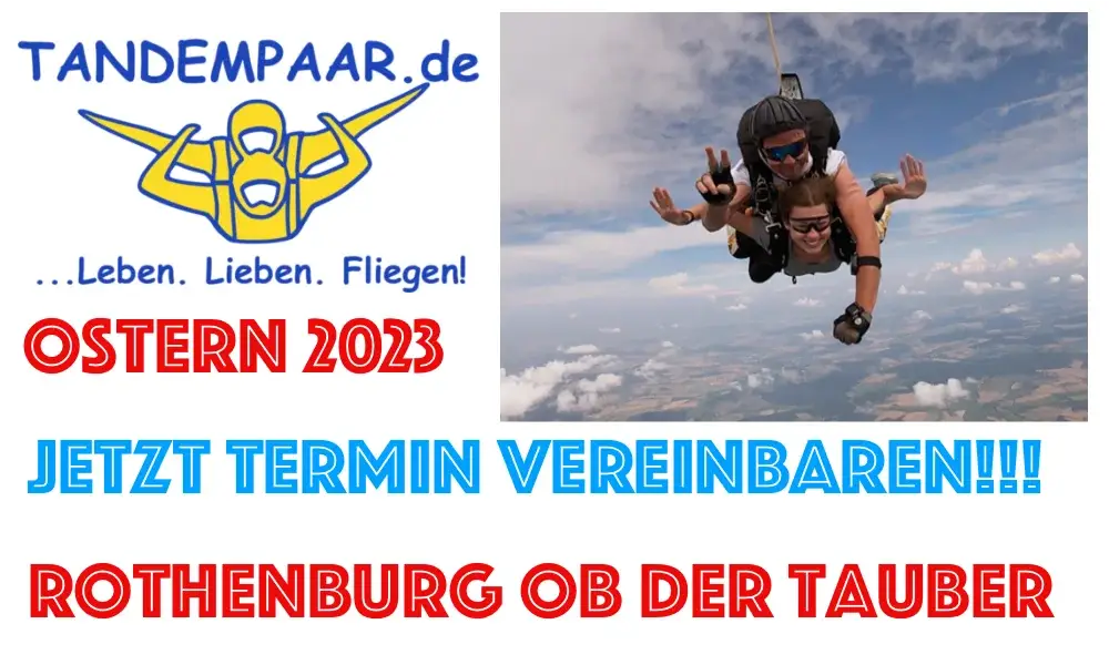 Rothenburg ob der Tauber Fallschirmspringen Tandemsprung Ostern 2023 Tandemspringen Fallschirmsprung Geschenk Gutschein Erlebnis Abenteuer