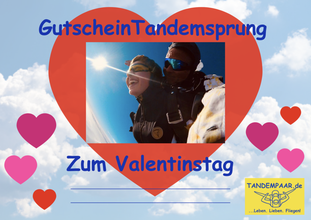 Tandemsprung Valentinstag Paare Geschenk Gutschein Fallschirmspringen Bayern Niederbayern Österreich Ticket Reservierung